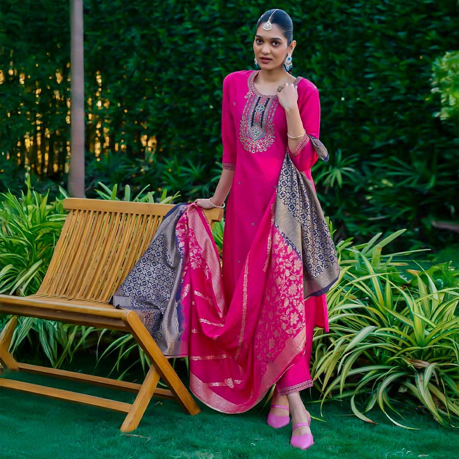 Magenta  Bangalori Silk Casual Wear Salwar Kameez