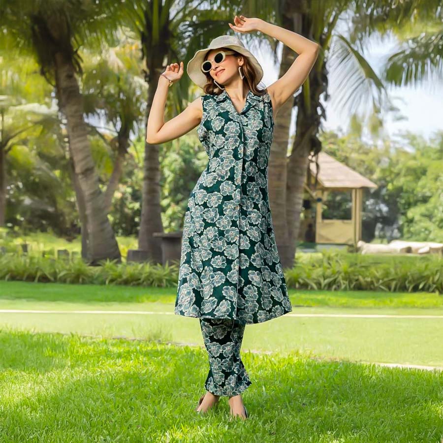Green  Rayon Printed Kurti