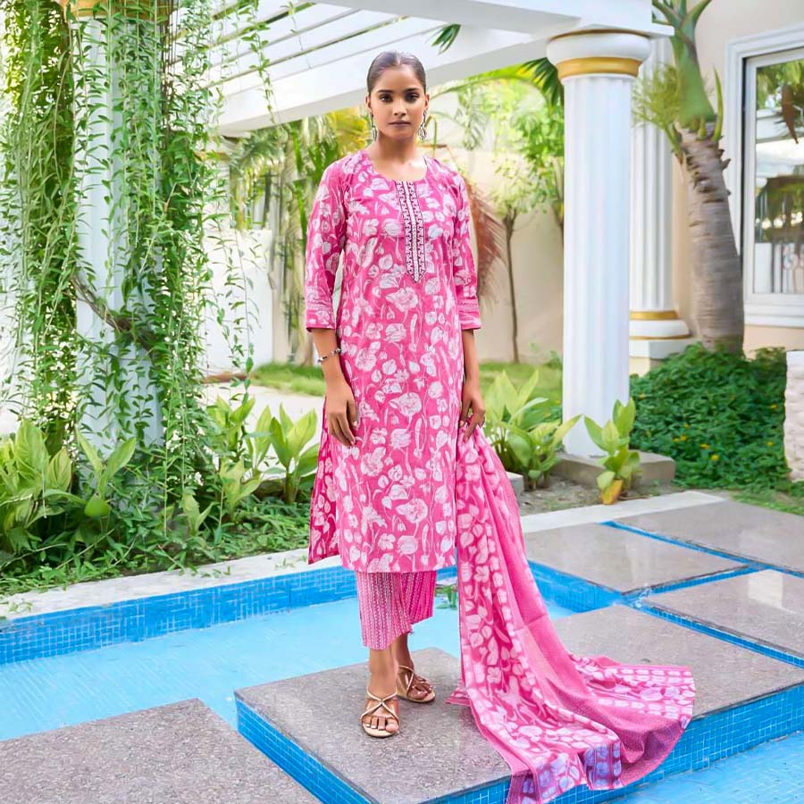 Pink  Cotton Casual Wear Salwar Kameez