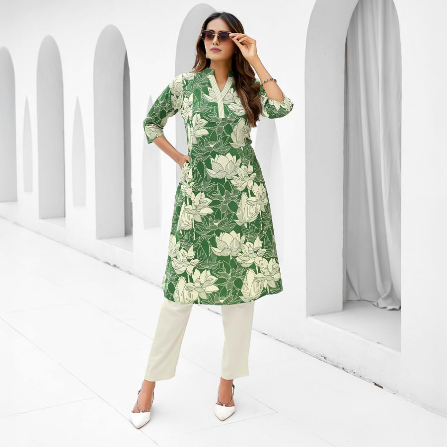 Green  Cotton Flex Printed Kurti