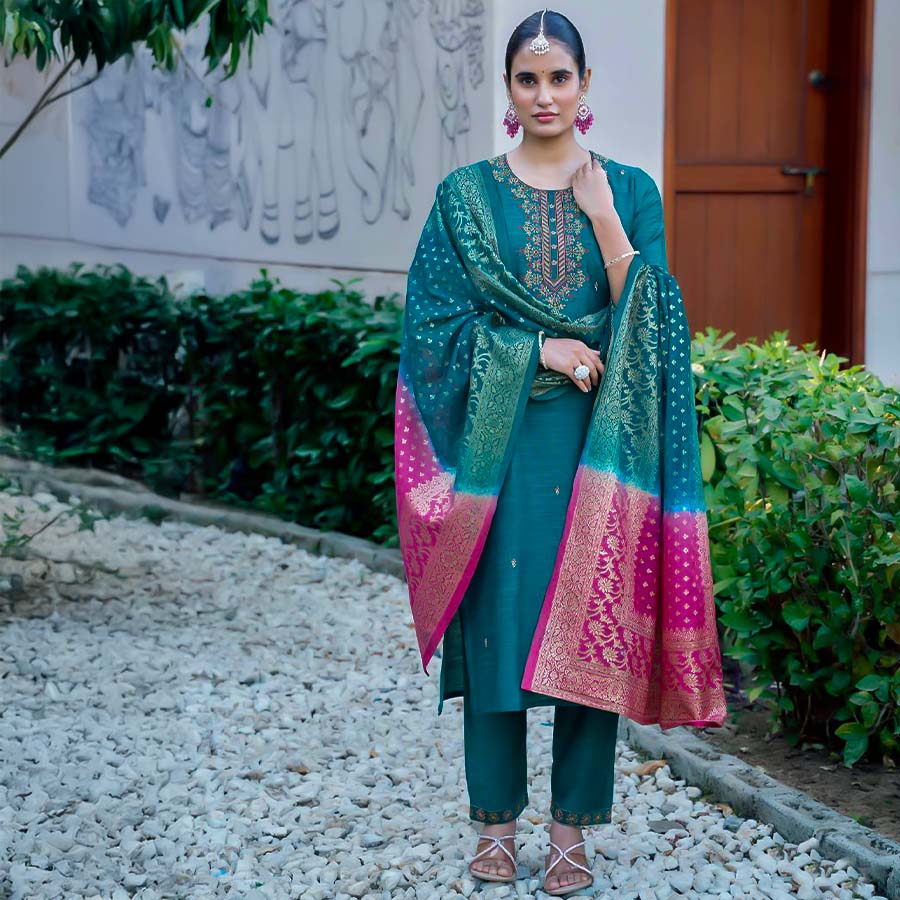 Green  Bangalori Silk Casual Wear Salwar Kameez
