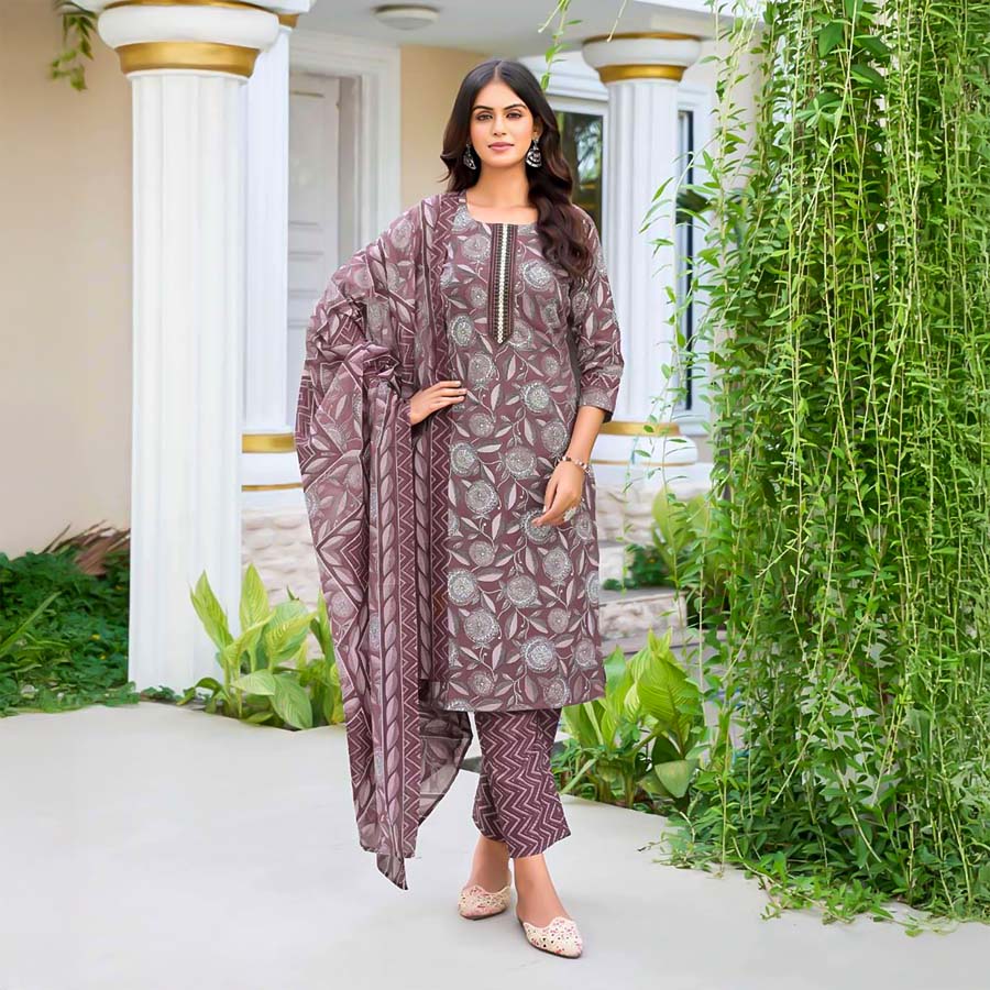 Brown  Cotton Casual Wear Salwar Kameez