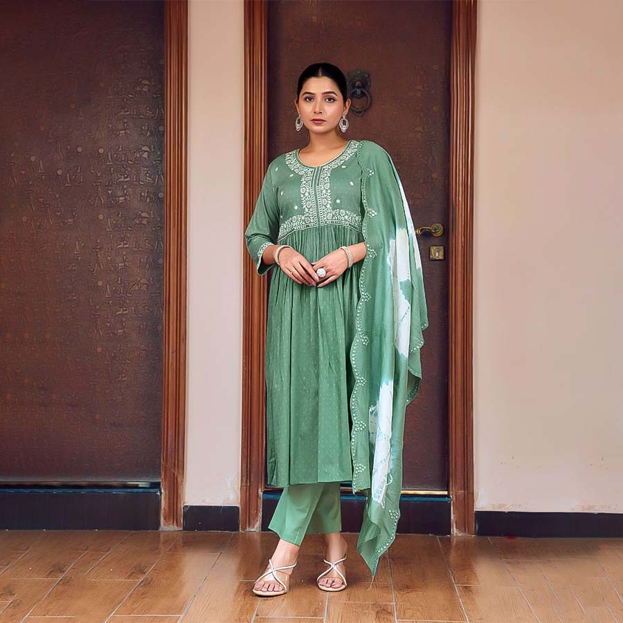 Green Cotton Casual Wear Kurti