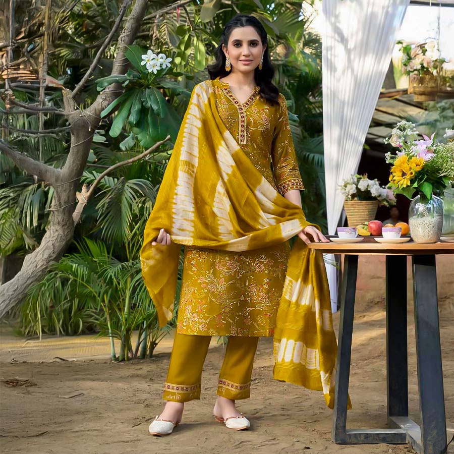 Yellow Vetican Casual Wear Salwar Kameez