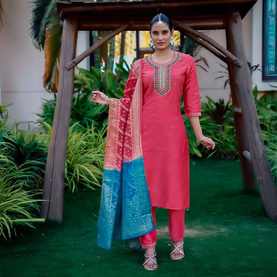 Pink  Bangalori Silk Casual Wear Salwar Kameez