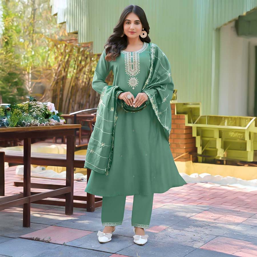 Green  Vertican Casual Wear Salwar Kameez