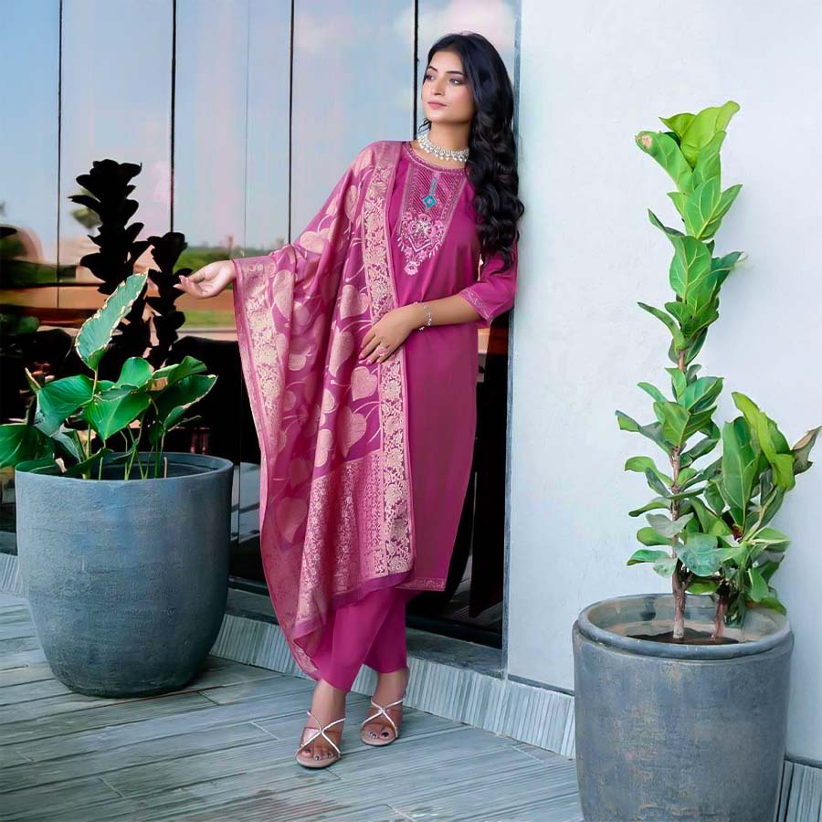 Purple Roman Silk Casual Wear Salwar Kameez