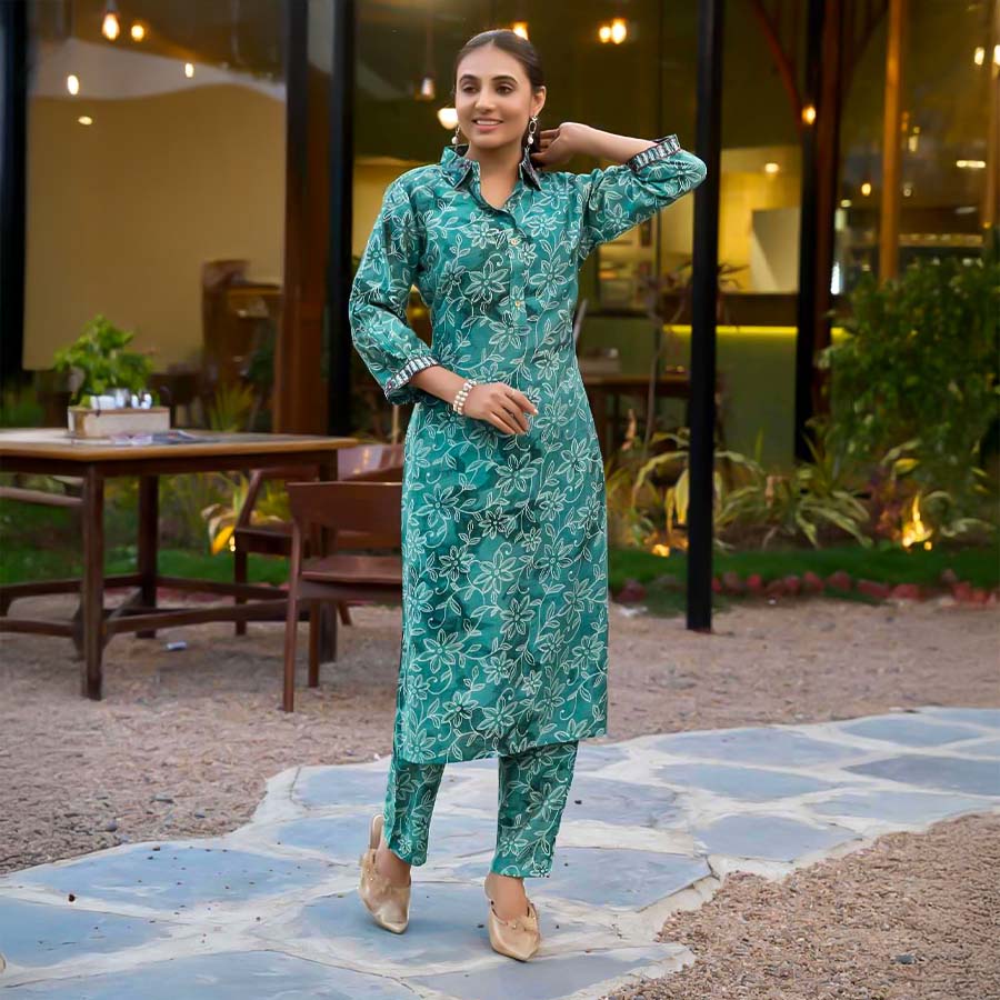 Green  Vertican Printed Kurti