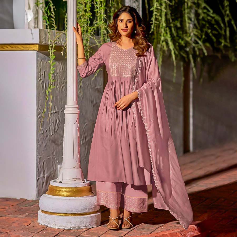 Pink Viscose  Casual Wear Salwar Kameez