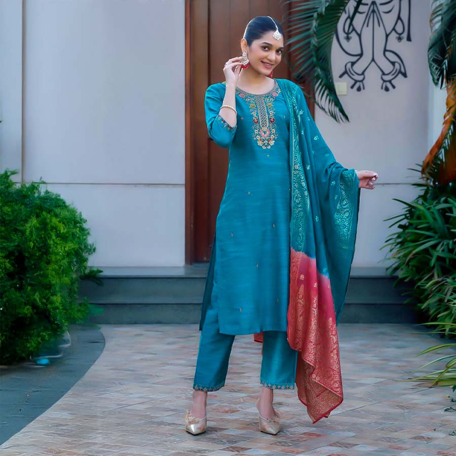 Blue Bangalori Silk Casual Wear Salwar Kameez
