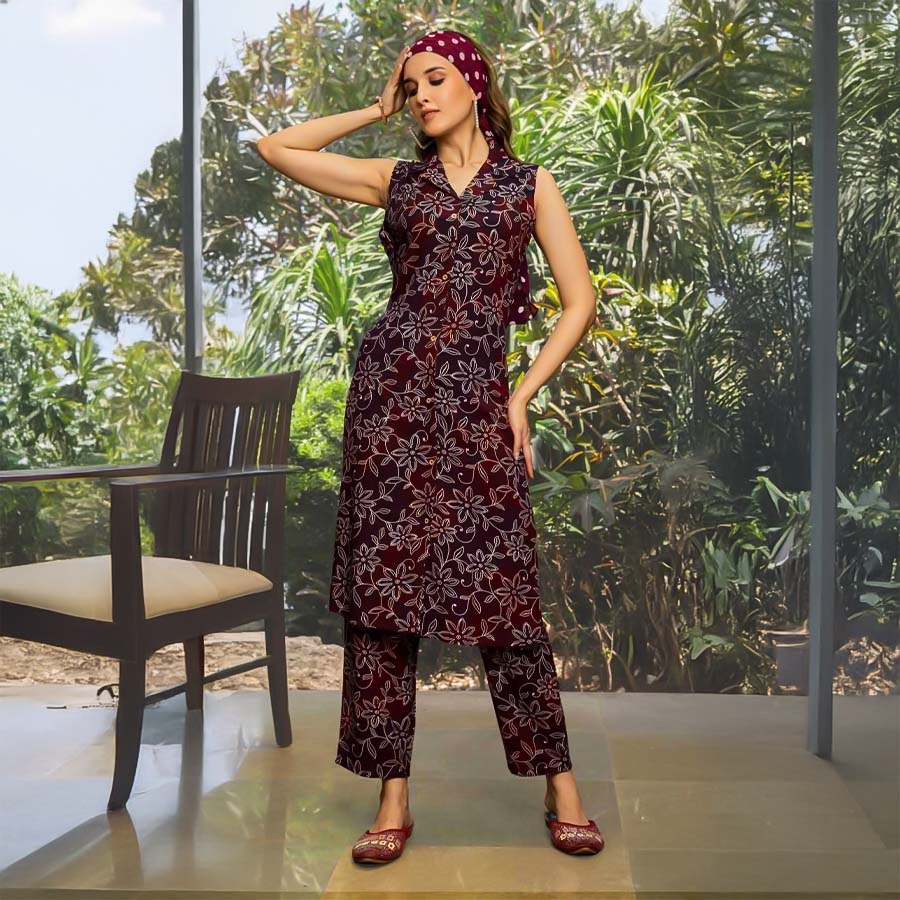 Brown  Rayon Printed Kurti