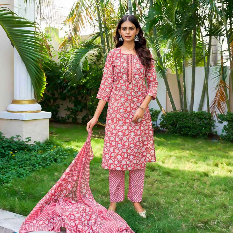 Pink  Cotton Casual Wear Salwar Kameez