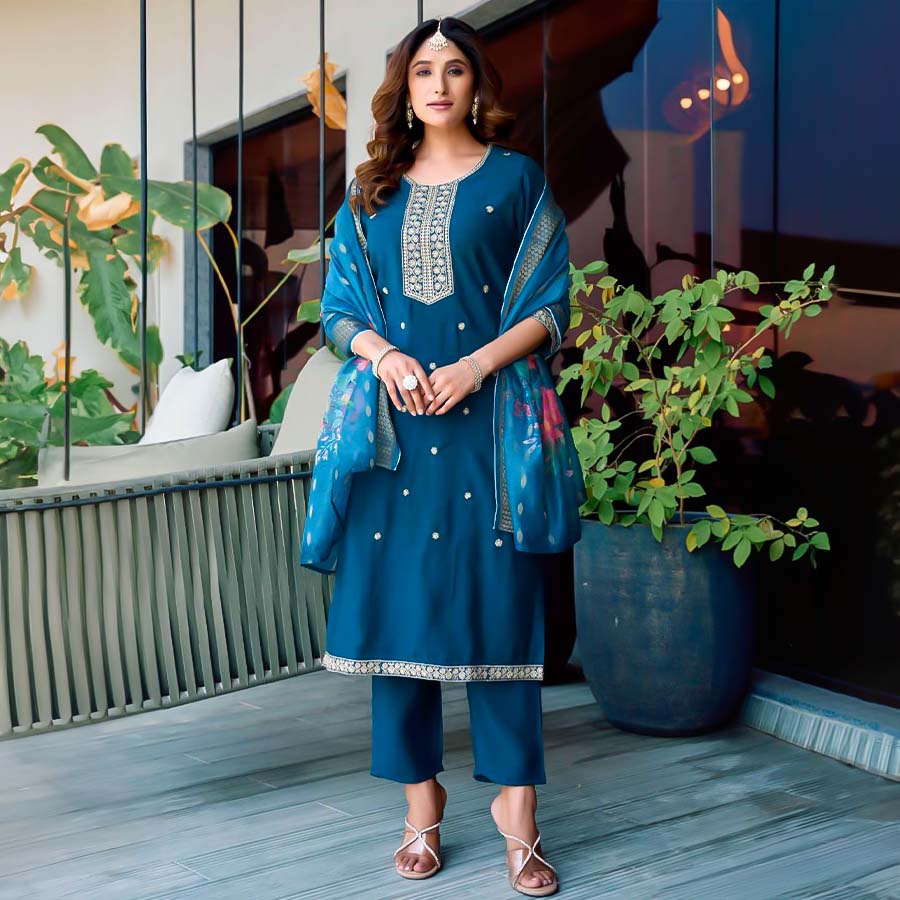 Blue  Roman Silk Casual Wear Salwar Kameez