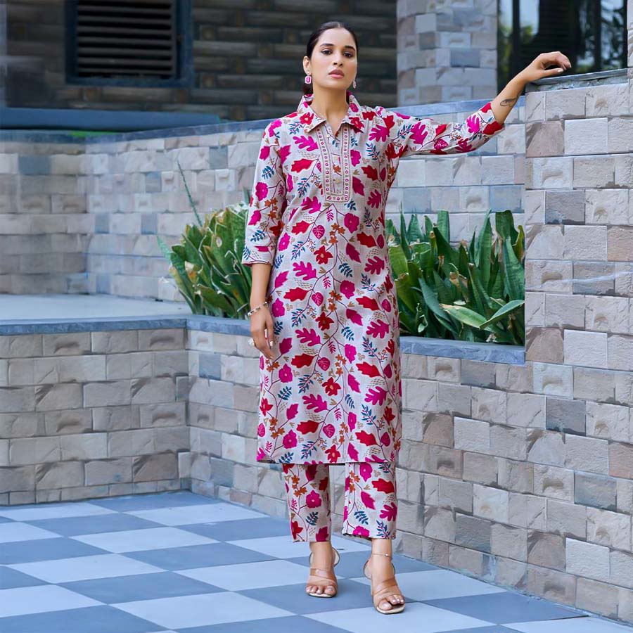 Pink Vertican Silk Printed Kurti