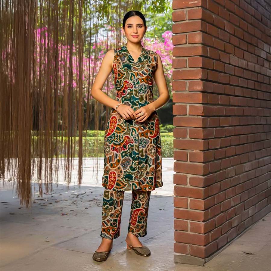 Green  Rayon Printed Kurti