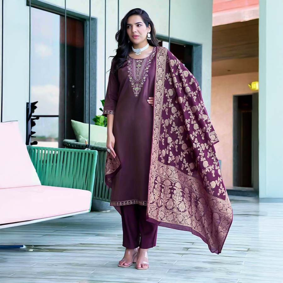 Violet Roman Silk Casual Wear Salwar Kameez