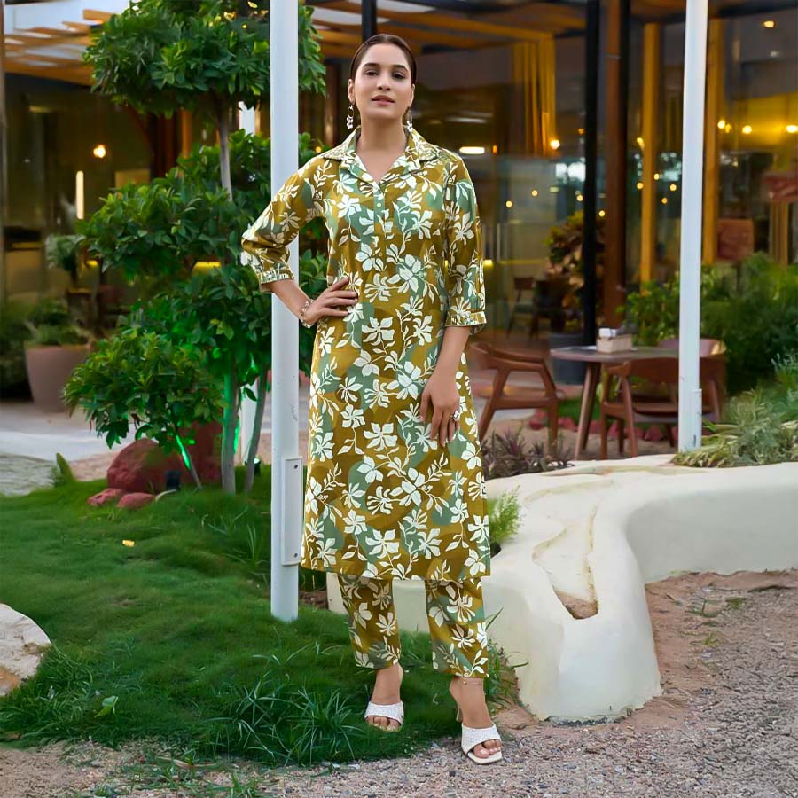 Green  Vertican Printed Kurti