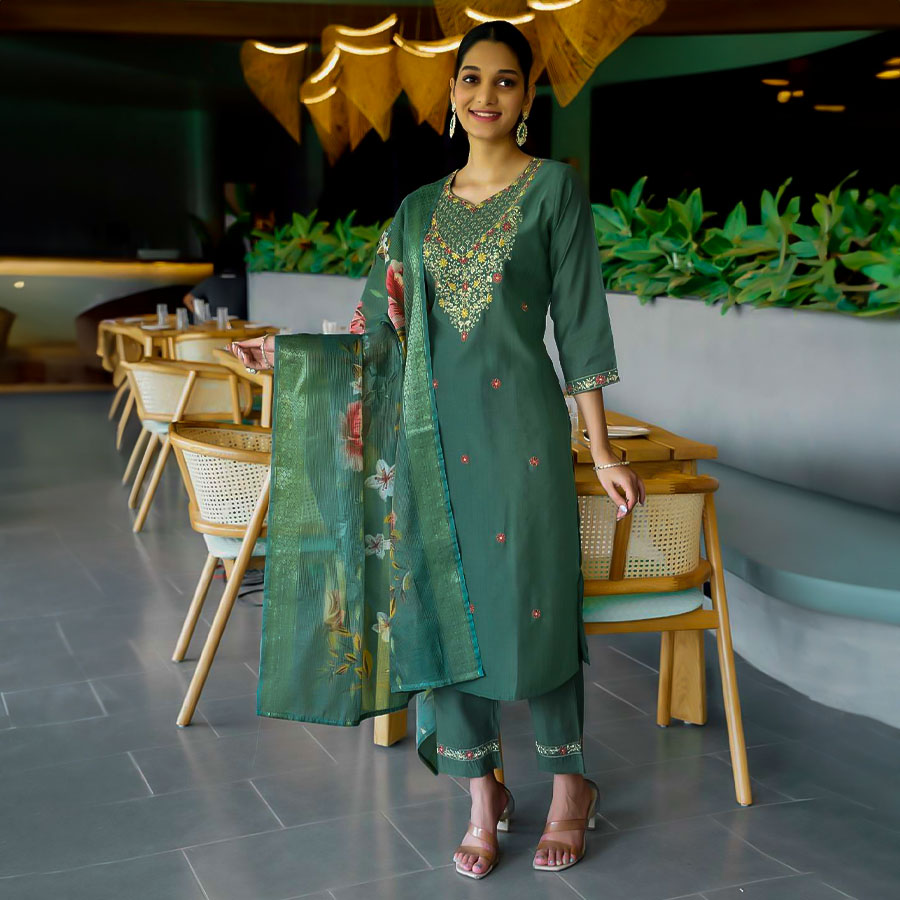 Green Vertican Dobby Casual Wear Salwar Kameez