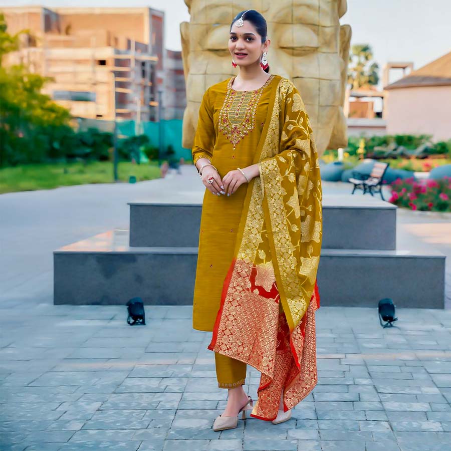 Yellow Bangalori Silk Casual Wear Salwar Kameez