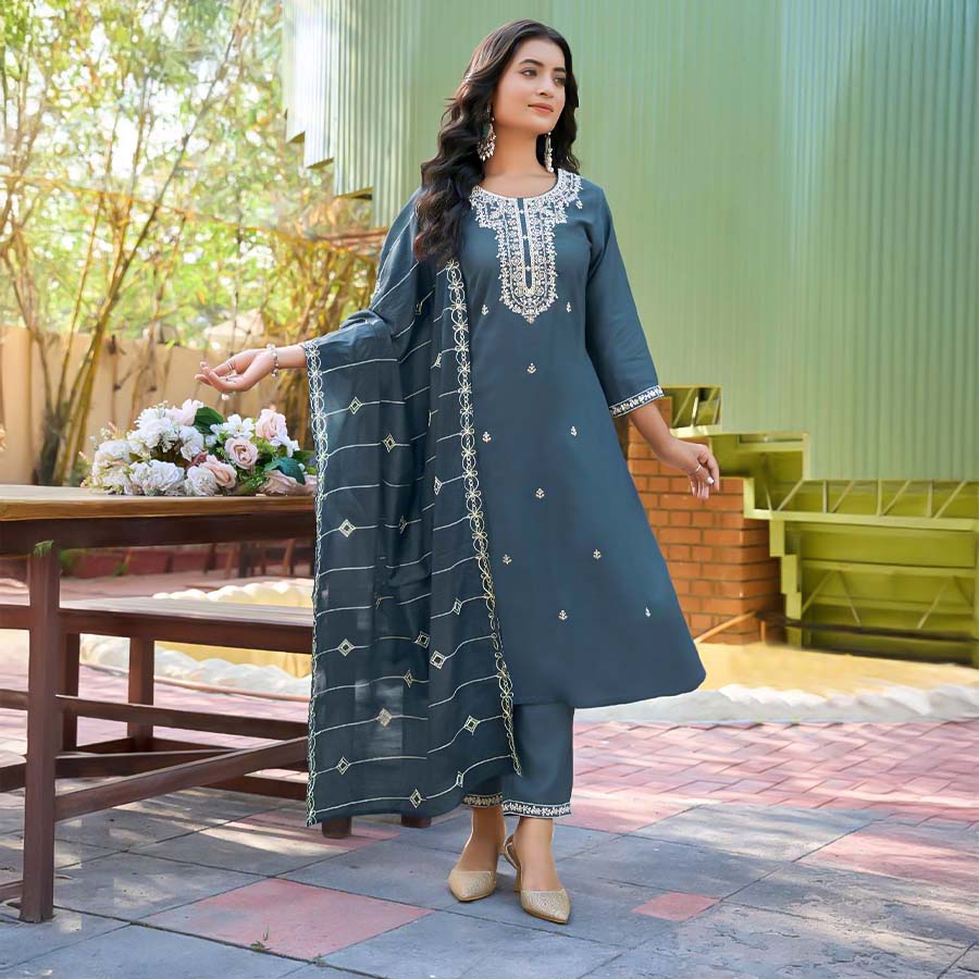 Blue Vertican Casual Wear Salwar Kameez