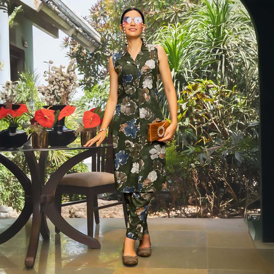 Green  Rayon Printed Kurti