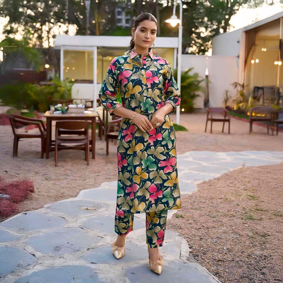 Green  Vertican Printed Kurti