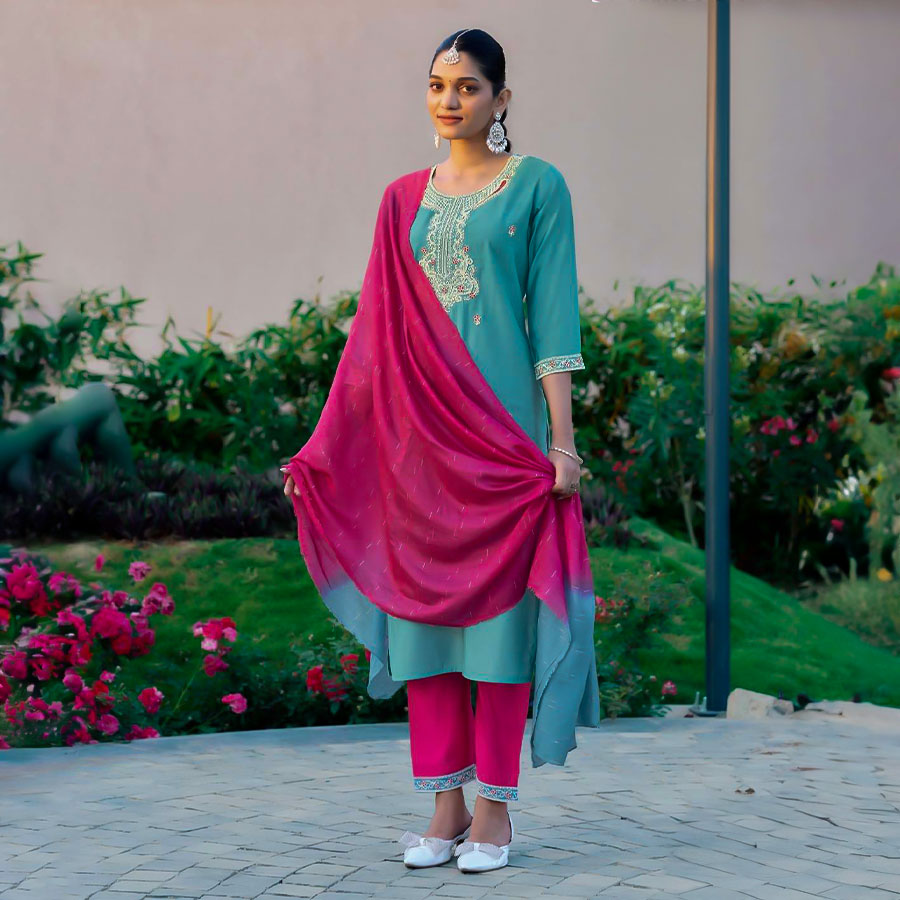 Blue Roman Silk Casual Wear Salwar Kameez