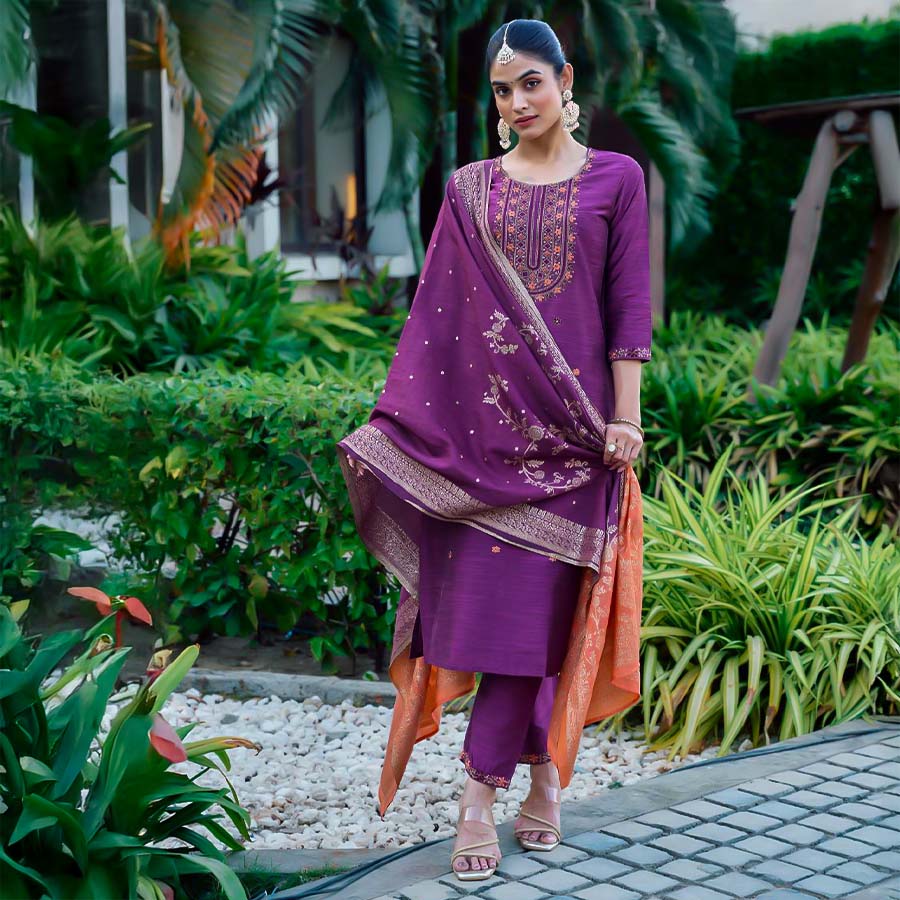 Violet Bangalori Silk Casual Wear Salwar Kameez