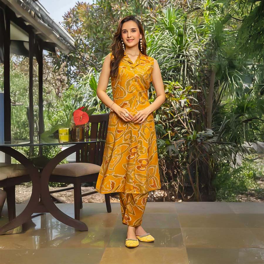 Yellow  Rayon Printed Kurti