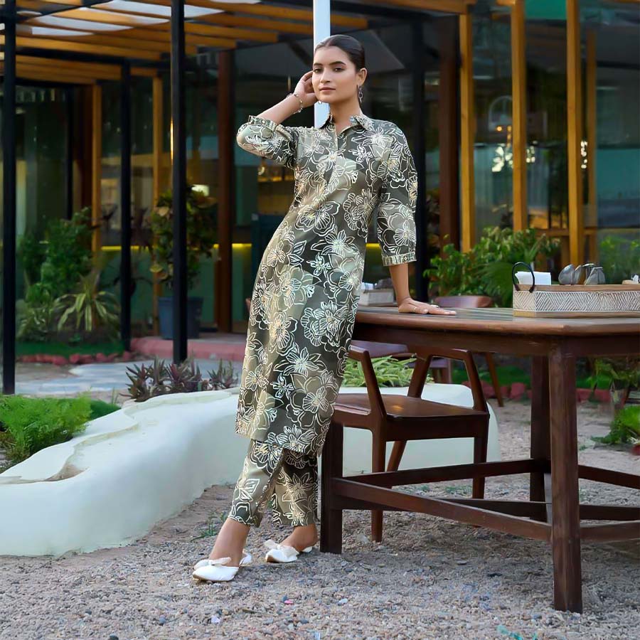 Grey  Vertican Printed Kurti