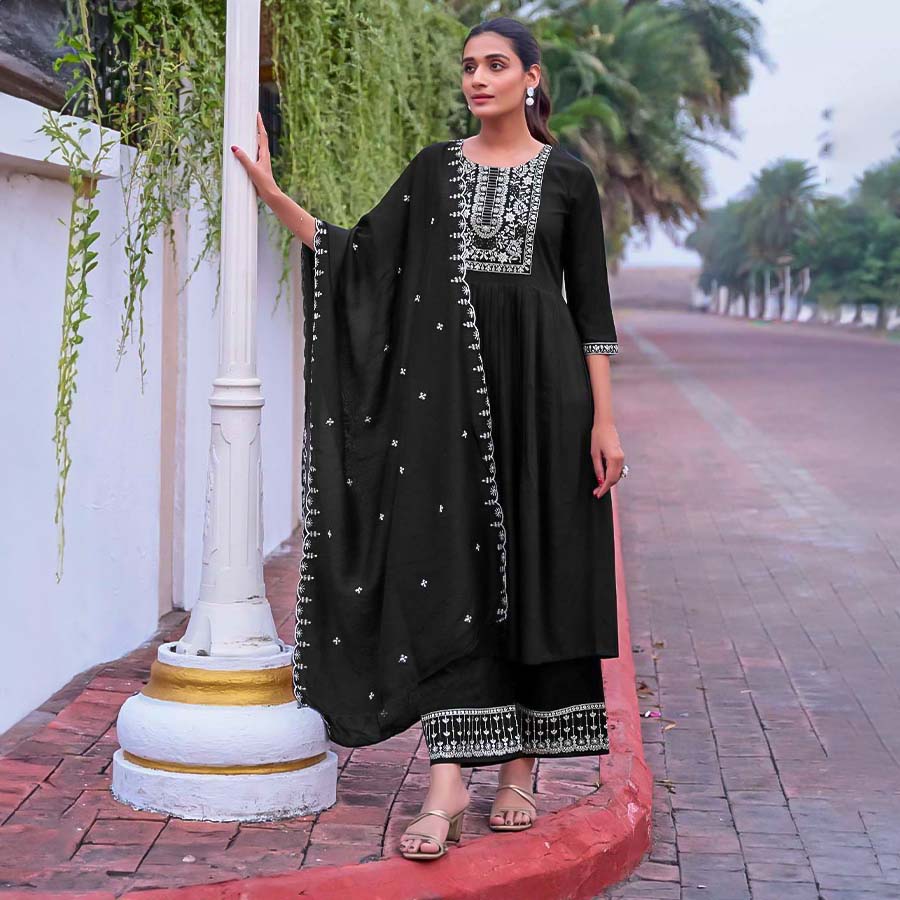 Black Viscose  Casual Wear Salwar Kameez