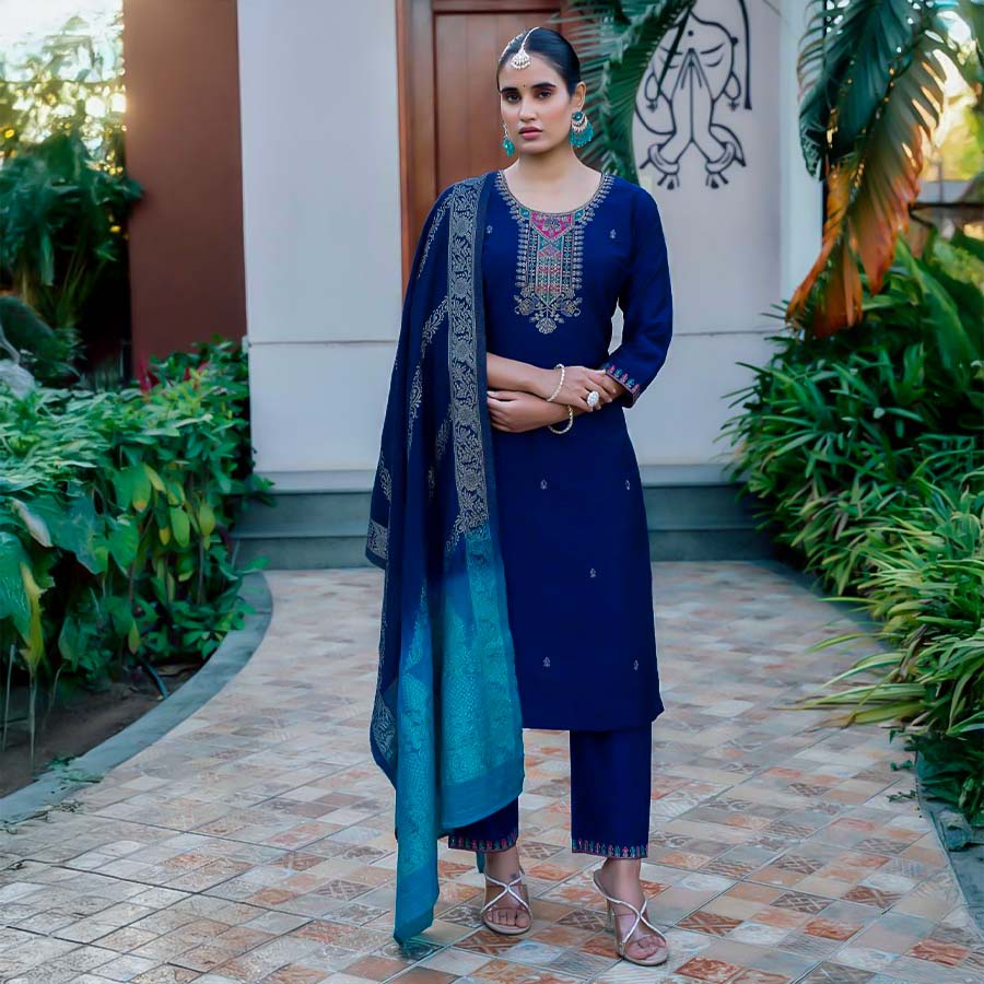 Blue Bangalori Silk Casual Wear Salwar Kameez