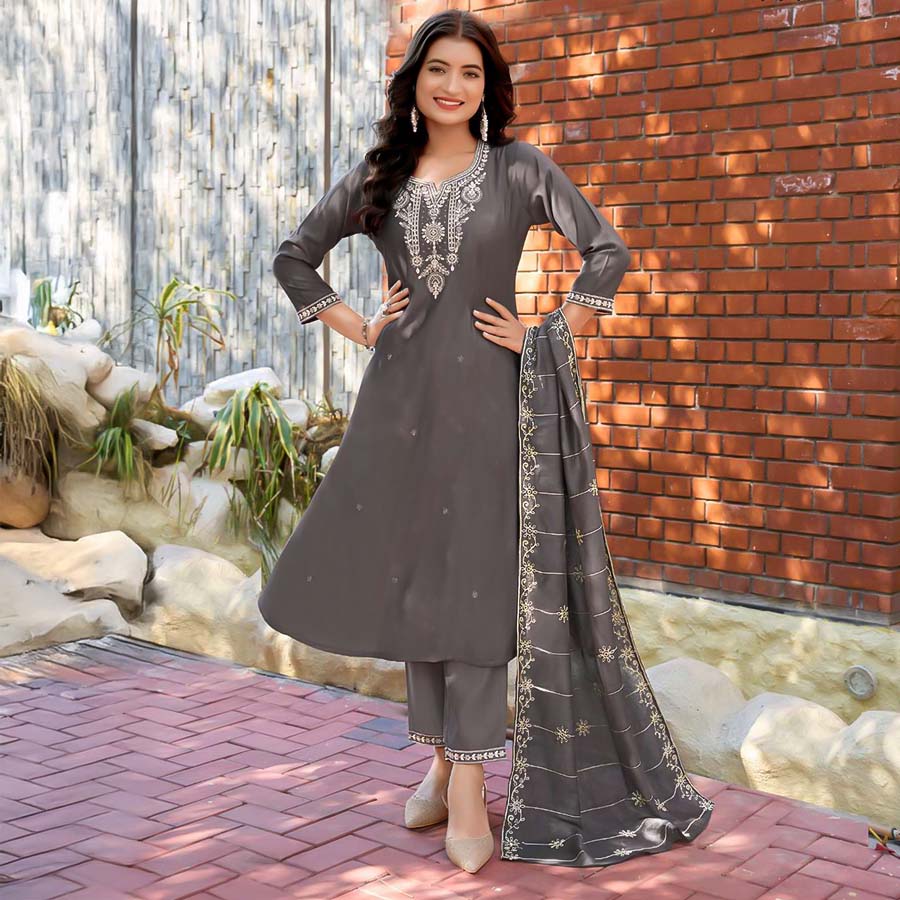 Brown Vertican Casual Wear Salwar Kameez