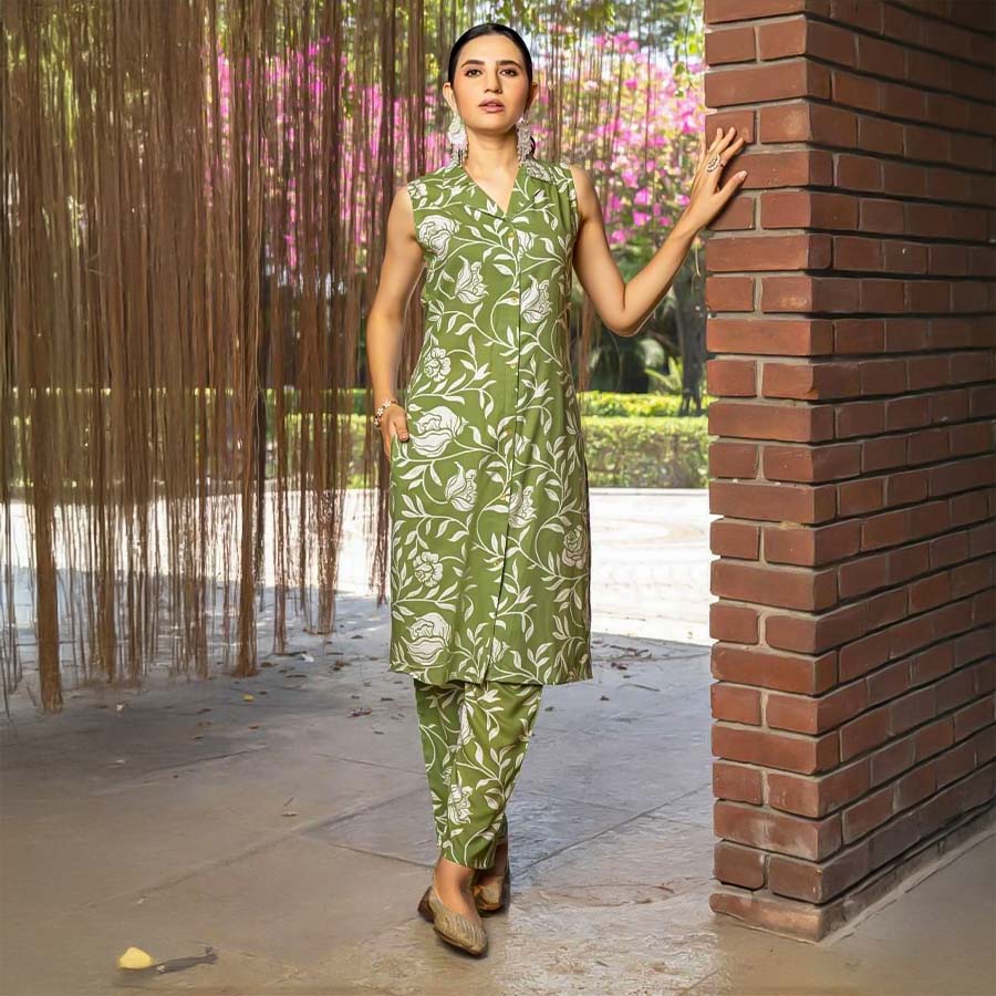 Green  Rayon Printed Kurti