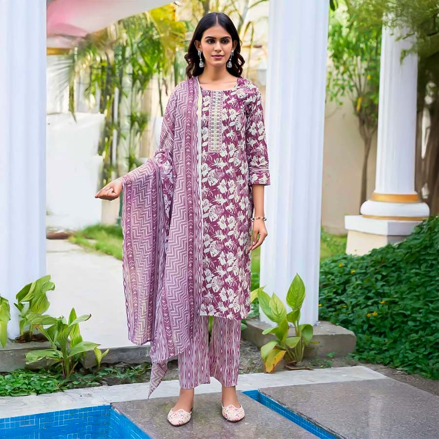 Purple  Cotton Casual Wear Salwar Kameez