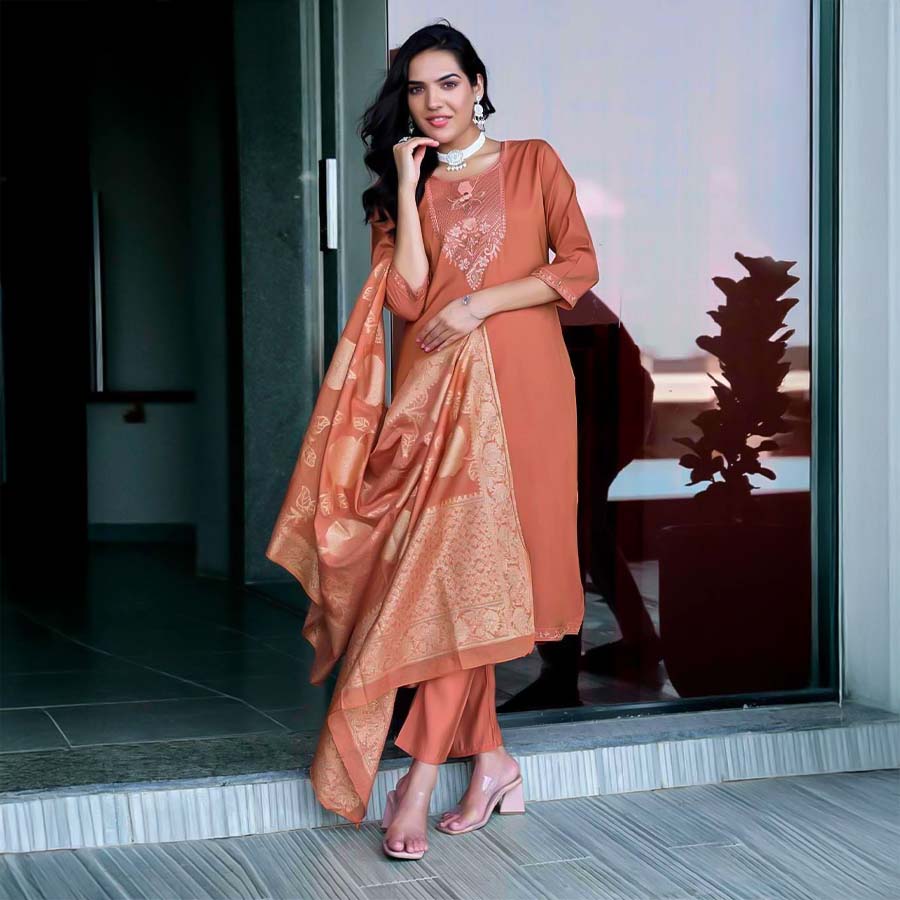 Orange Roman Silk Casual Wear Salwar Kameez