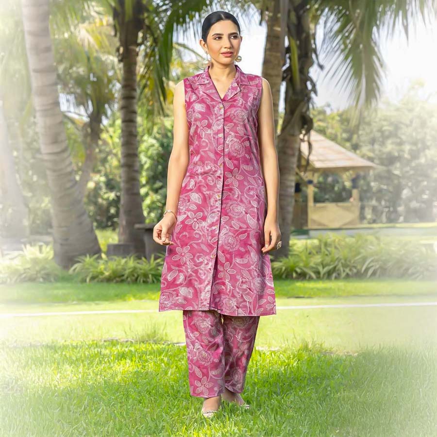 Pink  Rayon Printed Kurti