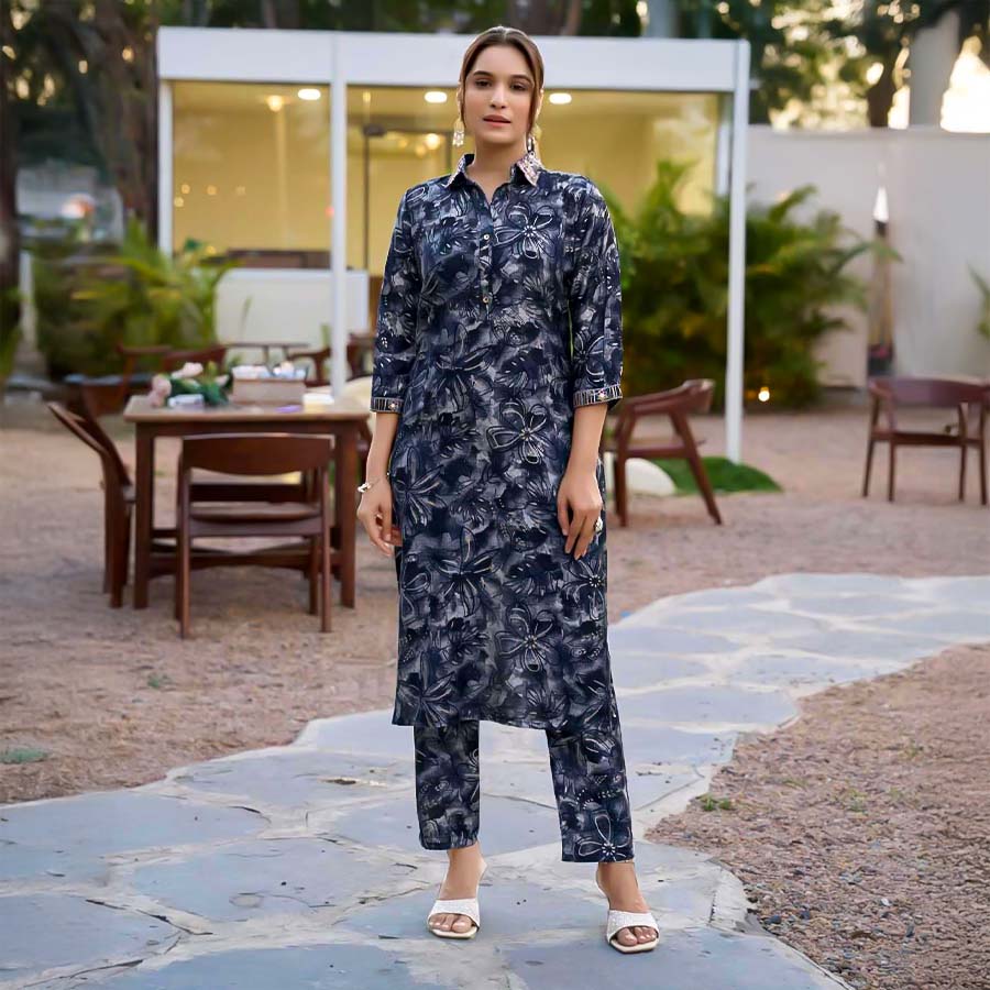Blue Vertican Printed Kurti