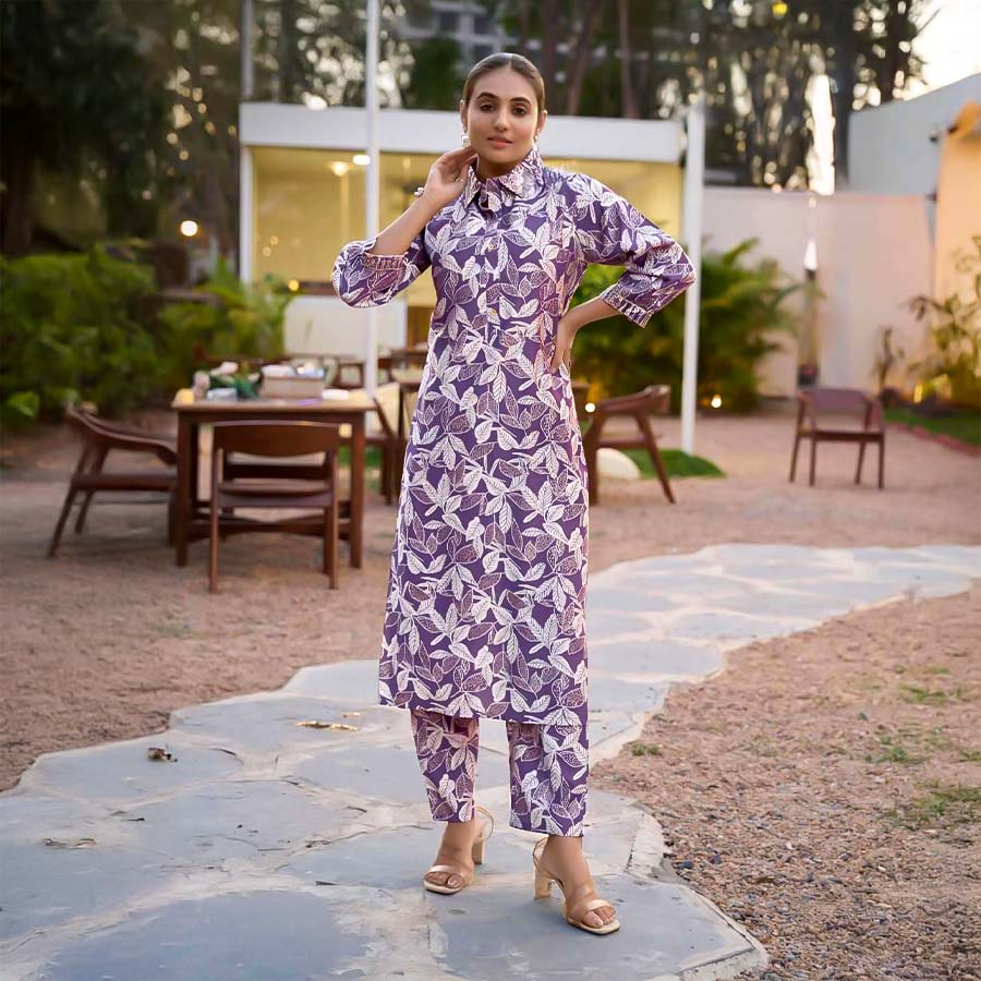 Purple Vertican Printed Kurti