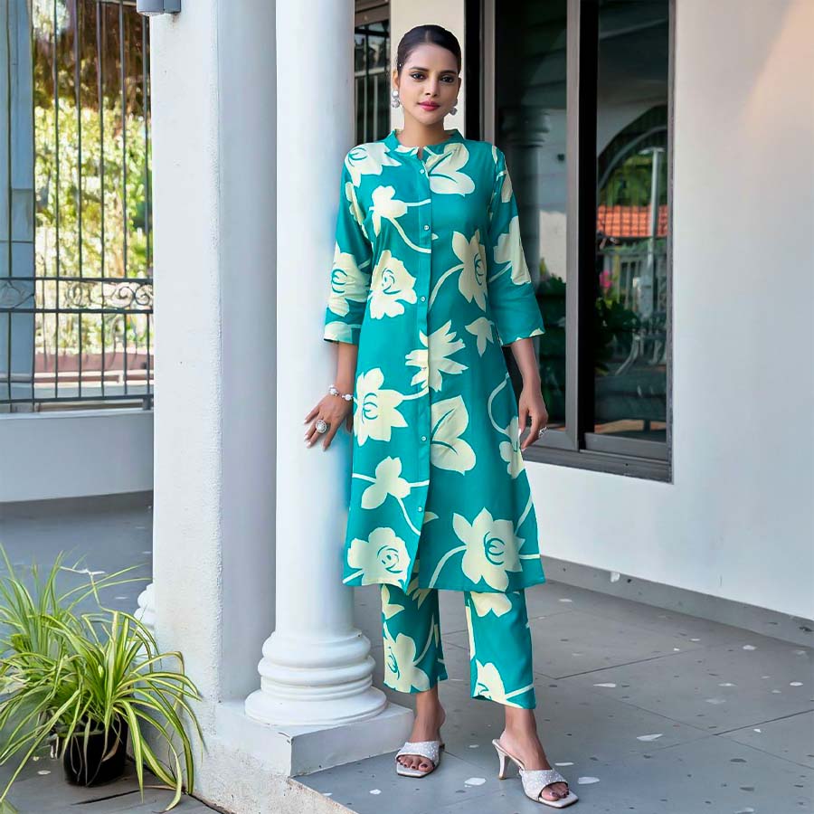 Cyan  Viscose Printed Kurti