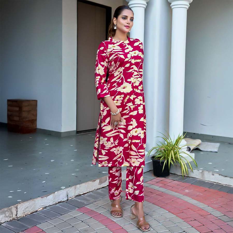 Red Viscose Printed Kurti
