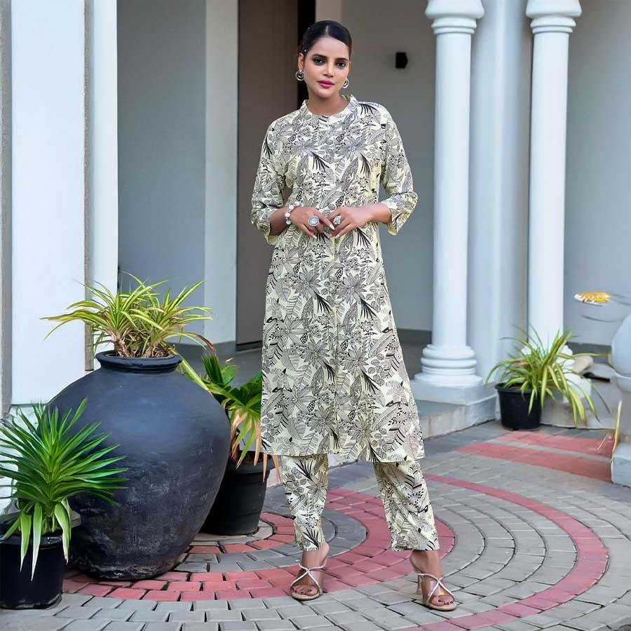 White Viscose Printed Kurti