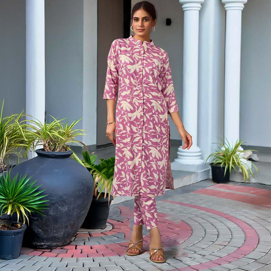 Purple Viscose Printed Kurti