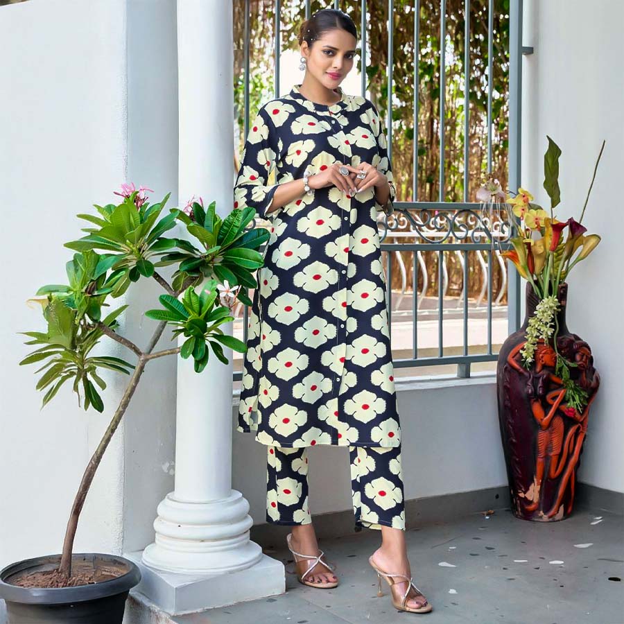 Blue Viscose Printed Kurti