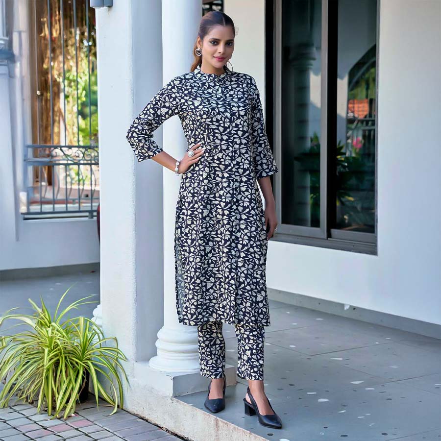 Black Viscose Printed Kurti
