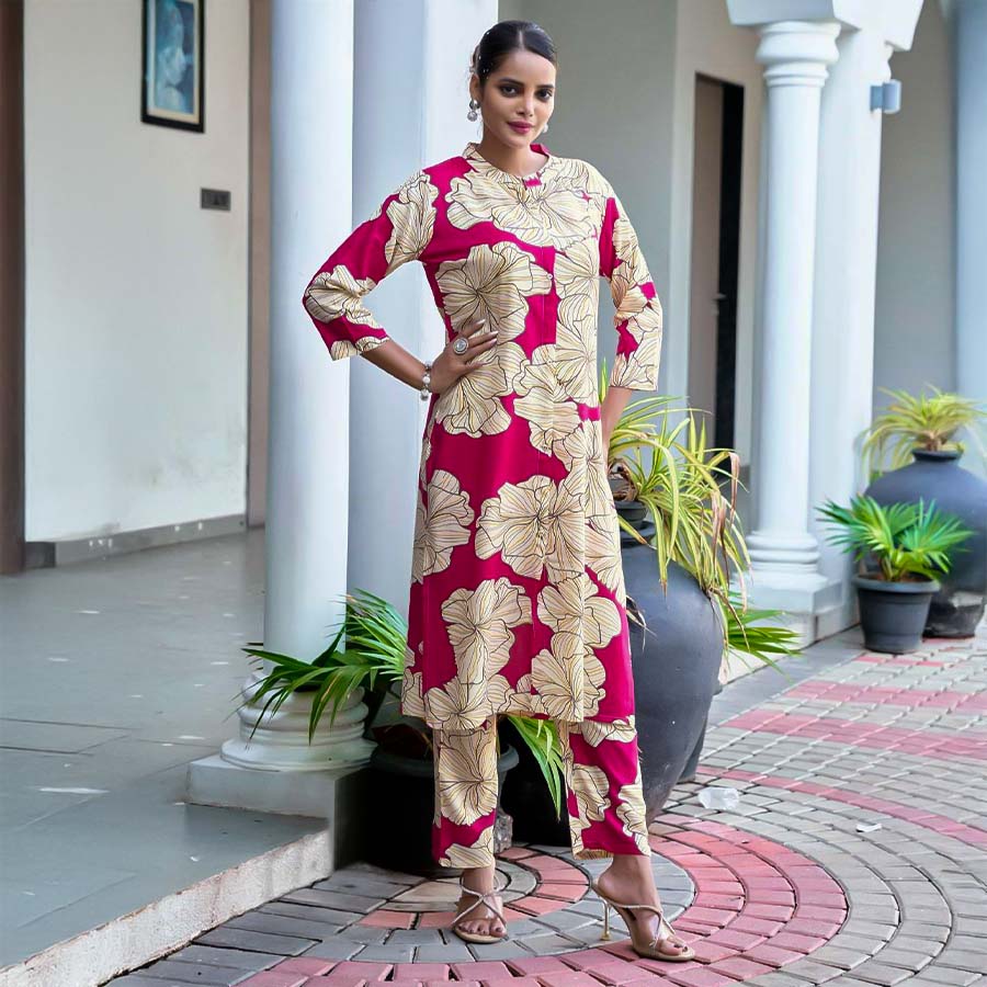 Magenta  Viscose Printed Kurti