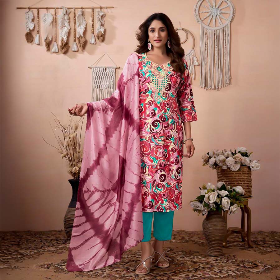 Pink  Rayon Printed Salwar Kameez