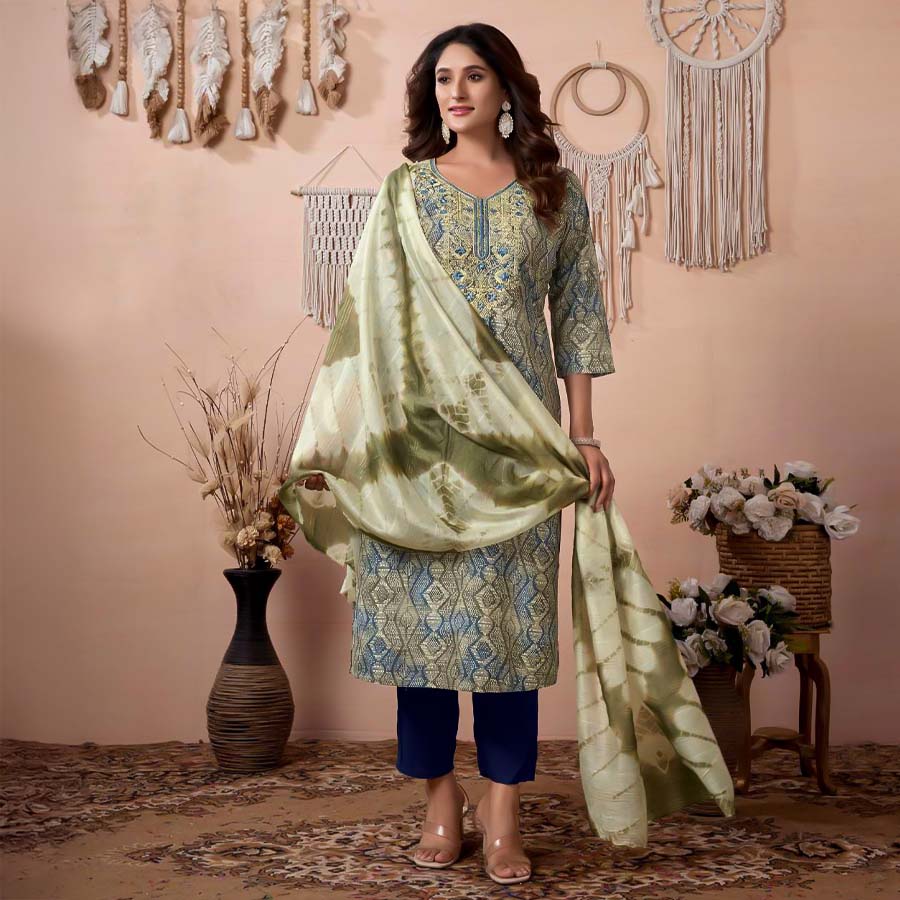 Green  Rayon Printed Salwar Kameez