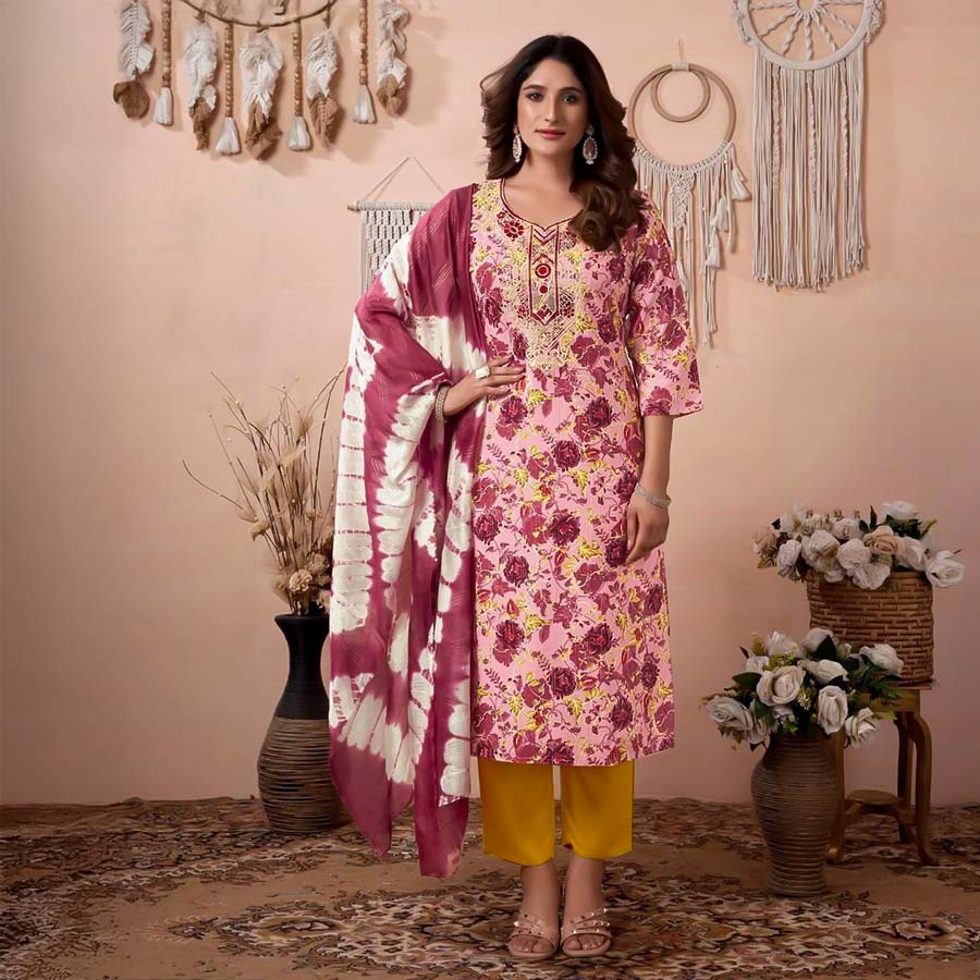 Pink  Rayon Printed Salwar Kameez