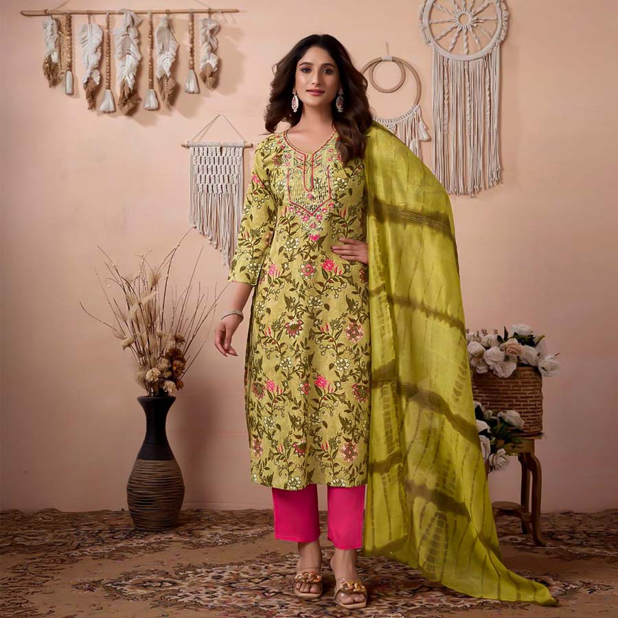 Green  Rayon Printed Salwar Kameez